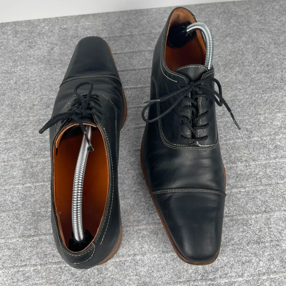 Van Lier‎ men's classic black oxford dress shoes size 10, contrast stitching